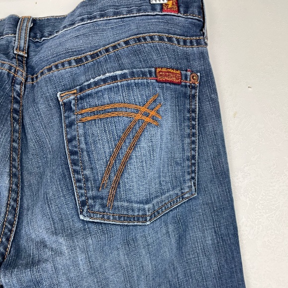 7 For All Mankind Dojo Jeans Flare Leg Dark Blue Size 30 Boho Mid Rise - Picture 8 of 12